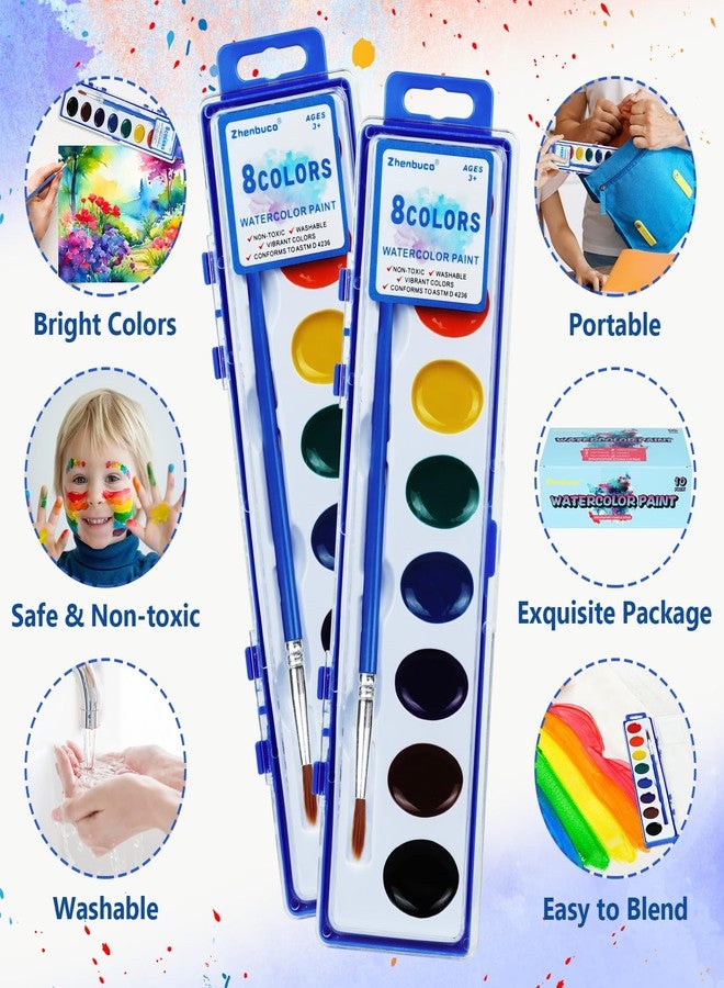 Zhenbuco Watercolor Paint Set for Kids - Bulk Pack of 10, 8 Colors Washable Water Color Paints Sets with Paintbrush, Kids Watercolor Paint Set for Coloring, Art, Classrooms and Valentines Paint Supplies - Image 3